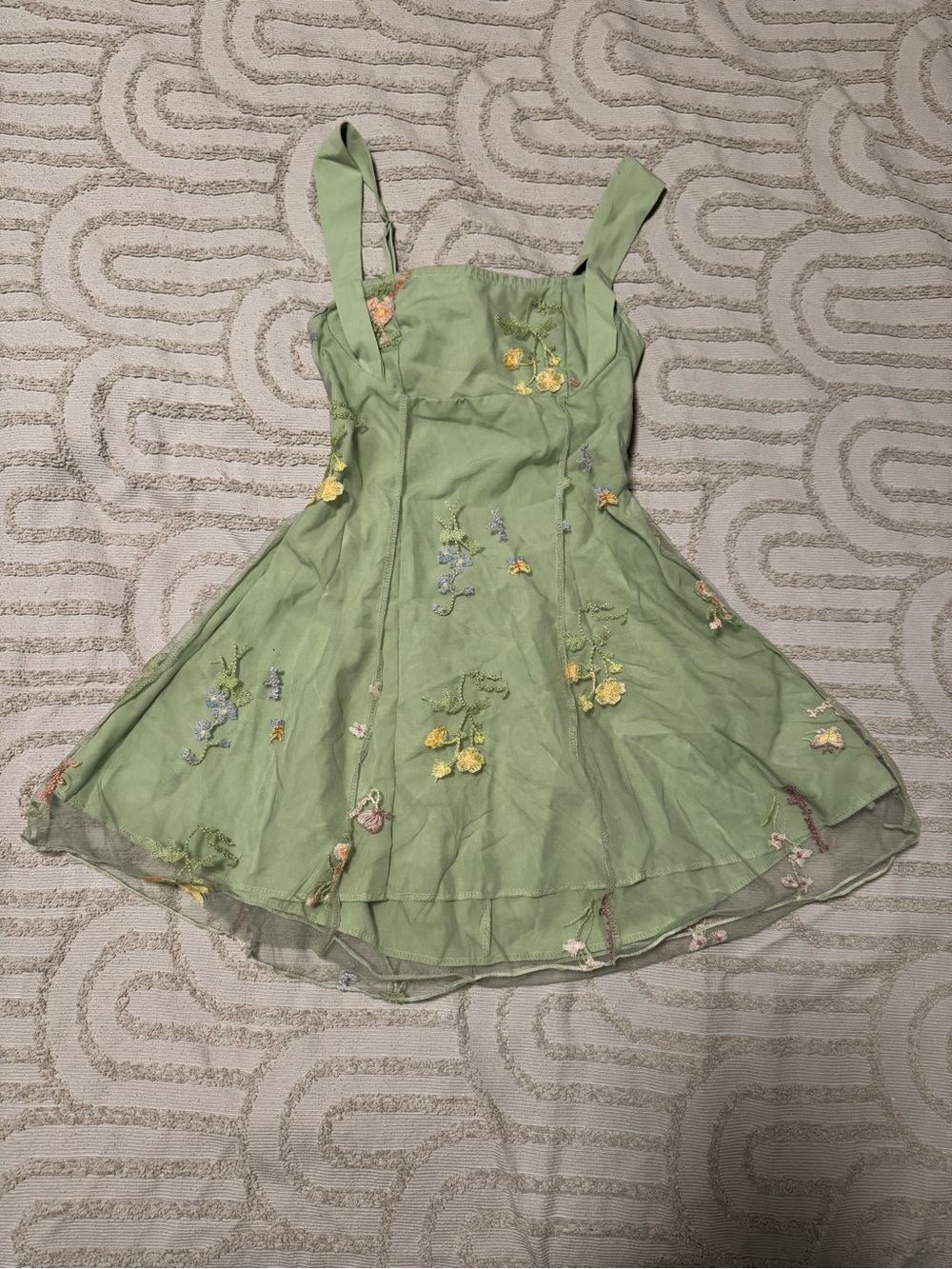 Green Floral Embroidered Dress